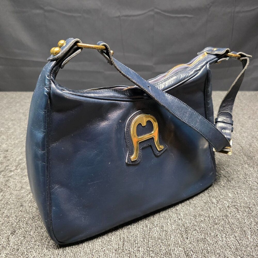 Etienne Aigner Shoulder Bag Vintage 1970s Navy Blue Handmade Purse Rare